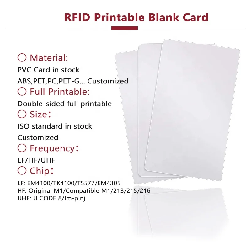 بطاقة هوية PVC ذكية بيضاء قابلة لإعادة الكتابة ، بطاقة RFID فارغة ، قابلة للطي ، OTPS ، Mhz ، NFC ، N213 ، N215 ، N216 ، مخصصة ، من من من من من