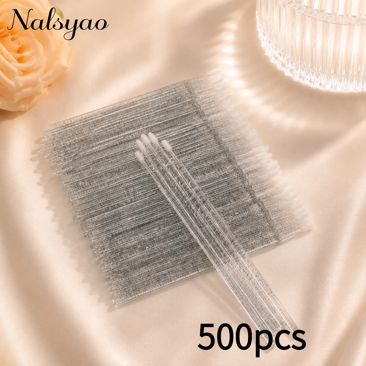 100/500Pcs Crystal Micro Applicator Brush for Eyelash Extension, Micro Cotton Swabs, Lips Mascara Wands Pink Microbrush