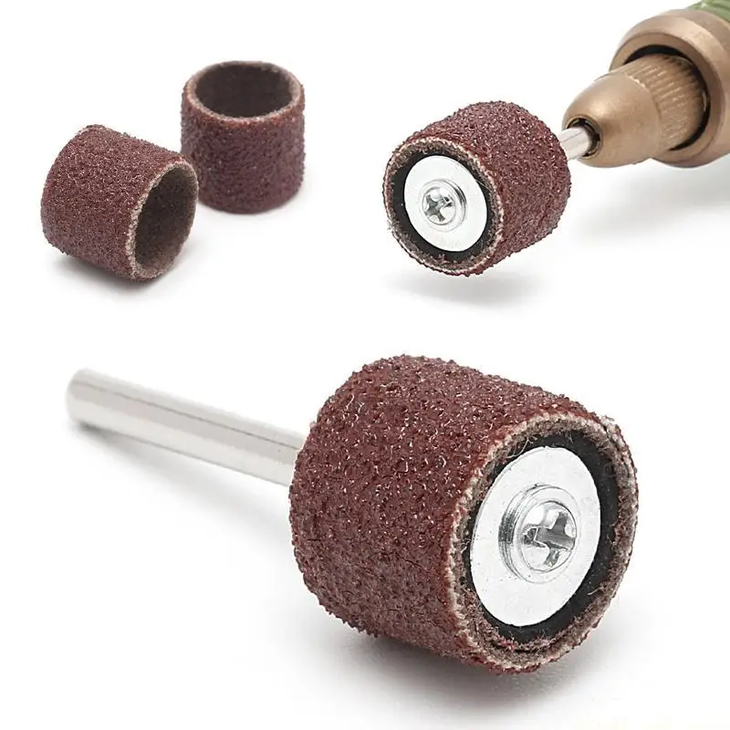 A2BE 10 Pcs 12.5mm Grit 80# Sanding Bands +3.17mm Mandrel Rotary Tool Drill Bits