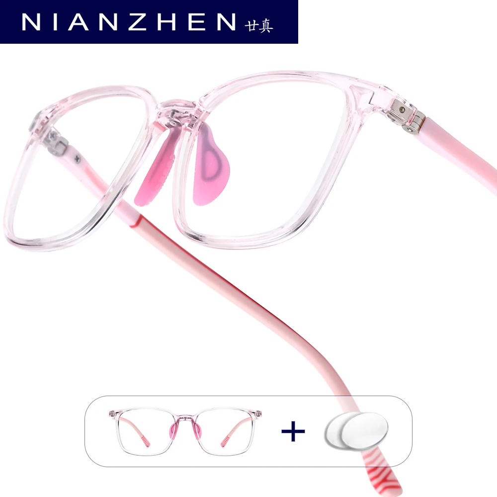 NIANZHEN Anti Blue Prescription Glasses Teenage Myopia Optical Lens Student Eyewear Square TR90 Kids Eyeglasses Frame 7317