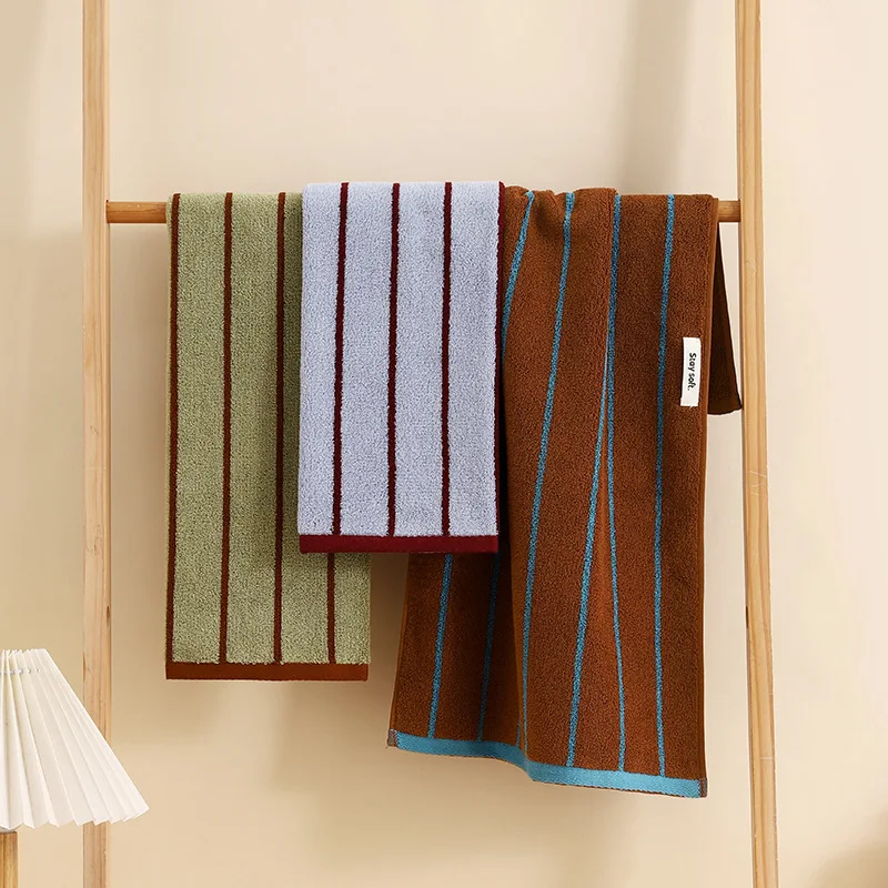 Household Cotton Face Towel with Vertical Stripes and Contrasting Colors Soft and Skin Friendly Bathroom and Shower Towel
