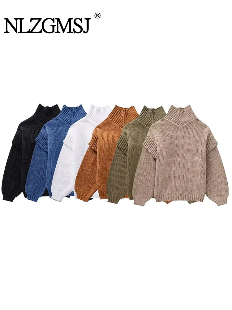 TRAF 2023 Autumn Winter Turtleneck Sweaters for Women Sweater Woman Long Sleeve Knitted Sweater Women Basic Pullovers Tops