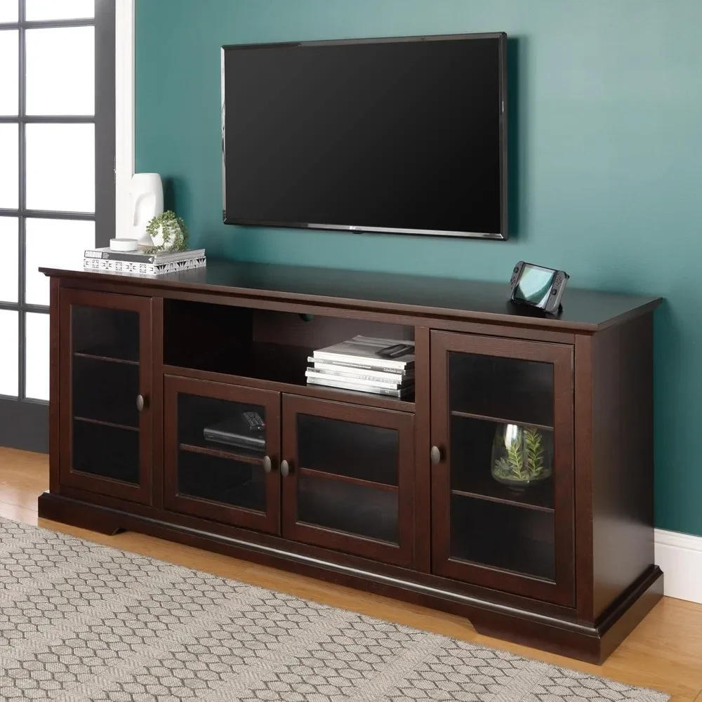 Brahm Classic Glass Door Storage TV Console for TVs up to 80 Inches, 70 Inch, Espresso Brown