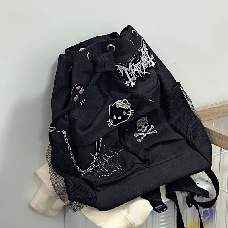 

Sanrio Dark Hello Kitty Backpack for Women Girl Large Capacity Drawstring Bag Luxury Designer High-quality Handcrafted