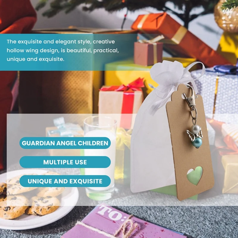 Ciondolo angelo custode, Set di 32 regali per gli ospiti, angelo custode con borsa in Organza, ciondolo in carta Kraft per regali per gli ospiti