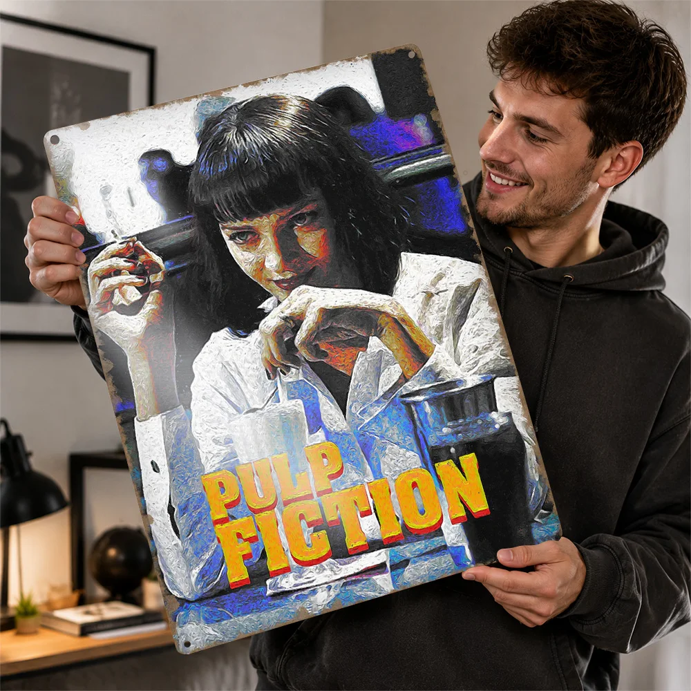 Mia Wallace Pulp Fiction Personalized 3D Textured Metal Poster Wall Art Tinplate Sign for Gaming Room Decoration Man Wand Deko