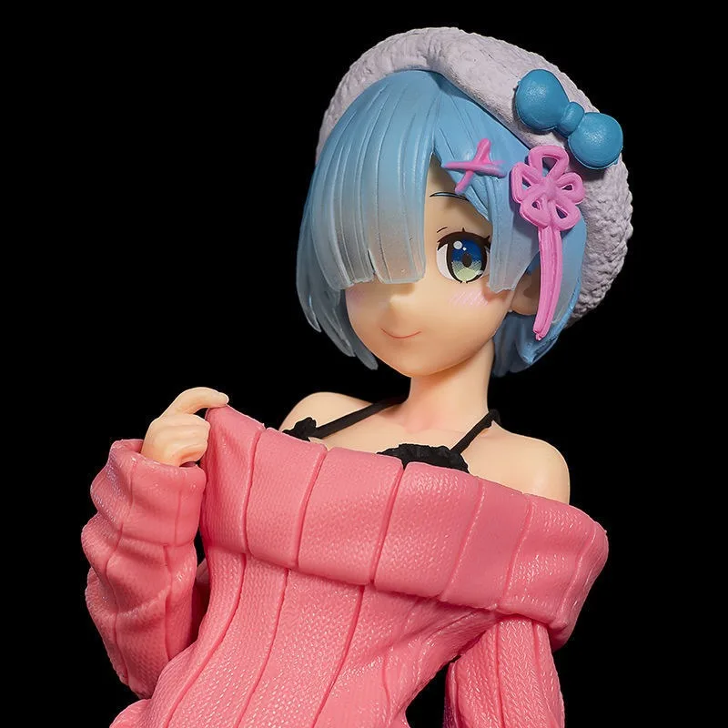 22cm Re:Life in A Different World From Zero Figure Pink Purple Rem Sweater Kawaii Girl Action Figurines Figura Model Toy Gift