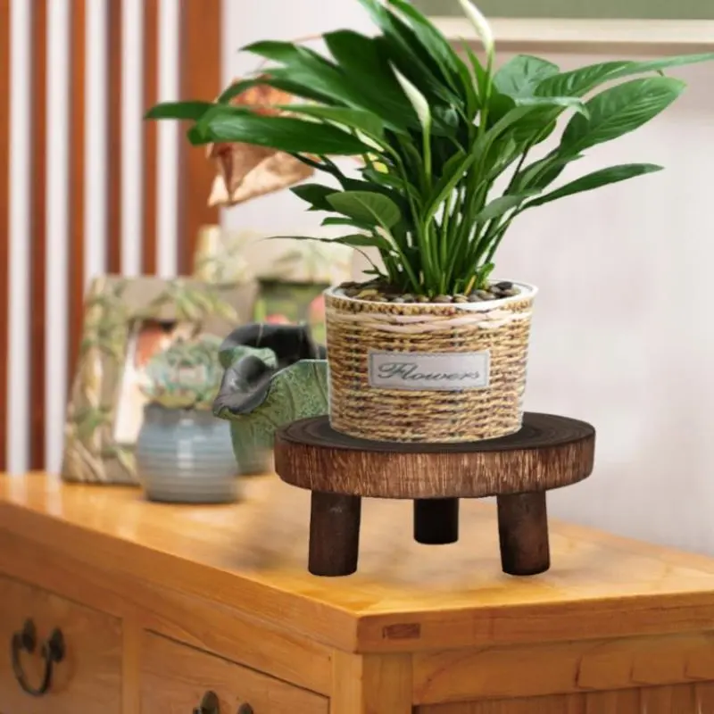 Wooden Plant Stand Flower Pot Base Holder Stool Indoor Outdoor Garden Succulent Pots Tray Flower Display Plant Stand Shelf