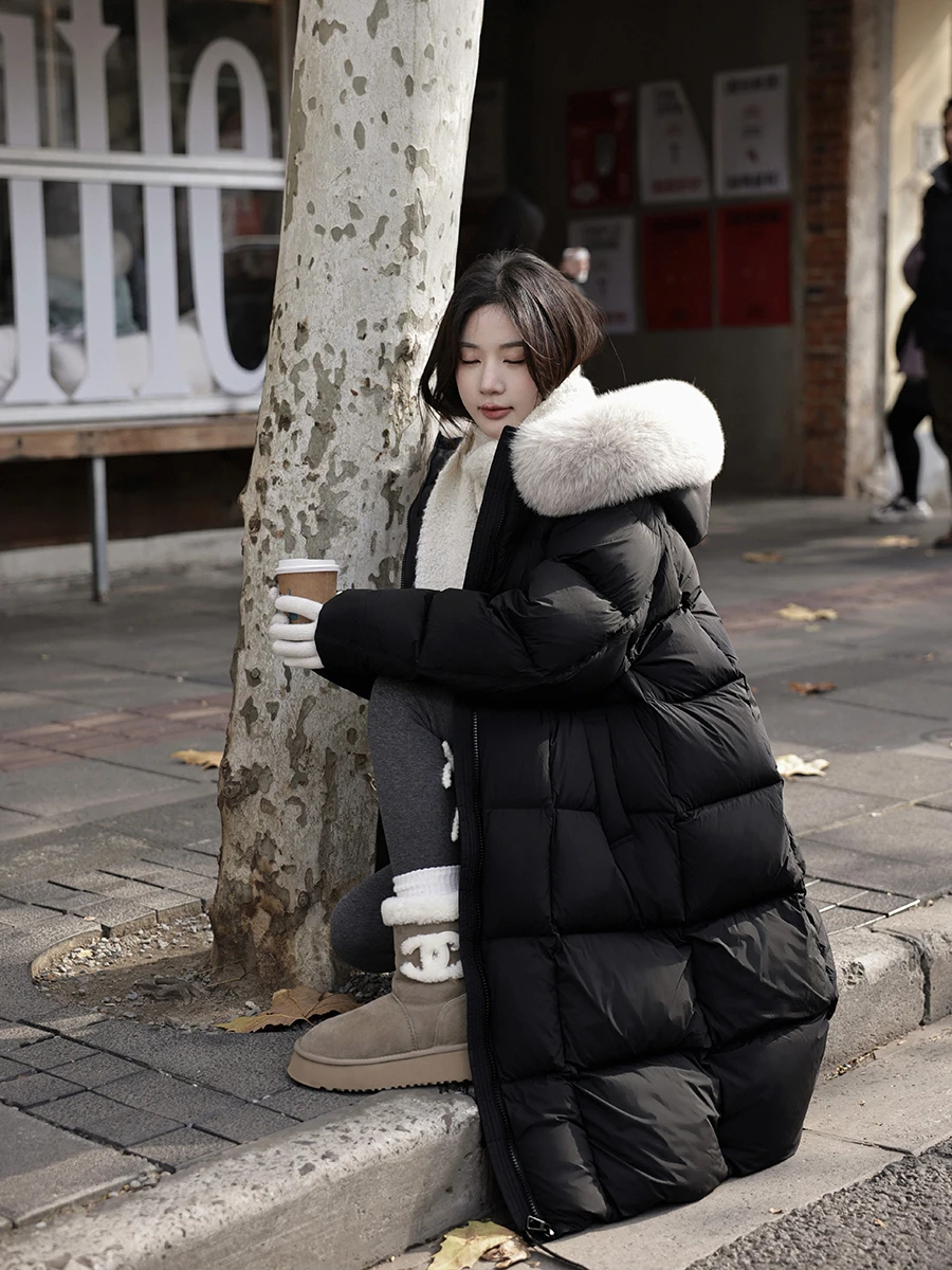 

Zhang Beibei High Fill Power 90 White Du down Jaet Long Zipper Hooded Anti-Cold Fur Collar Women's Winter Coat