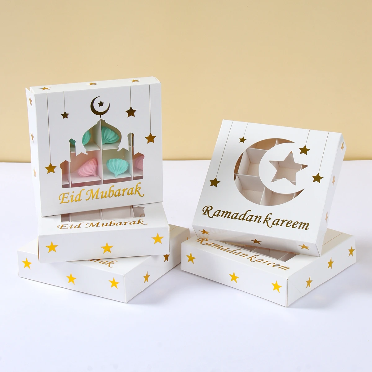 2 pezzi Eid Mubarak torta scatola di caramelle torta al cioccolato scatola di imballaggio Ramadan Kareem decorazione della casa 2025 forniture per