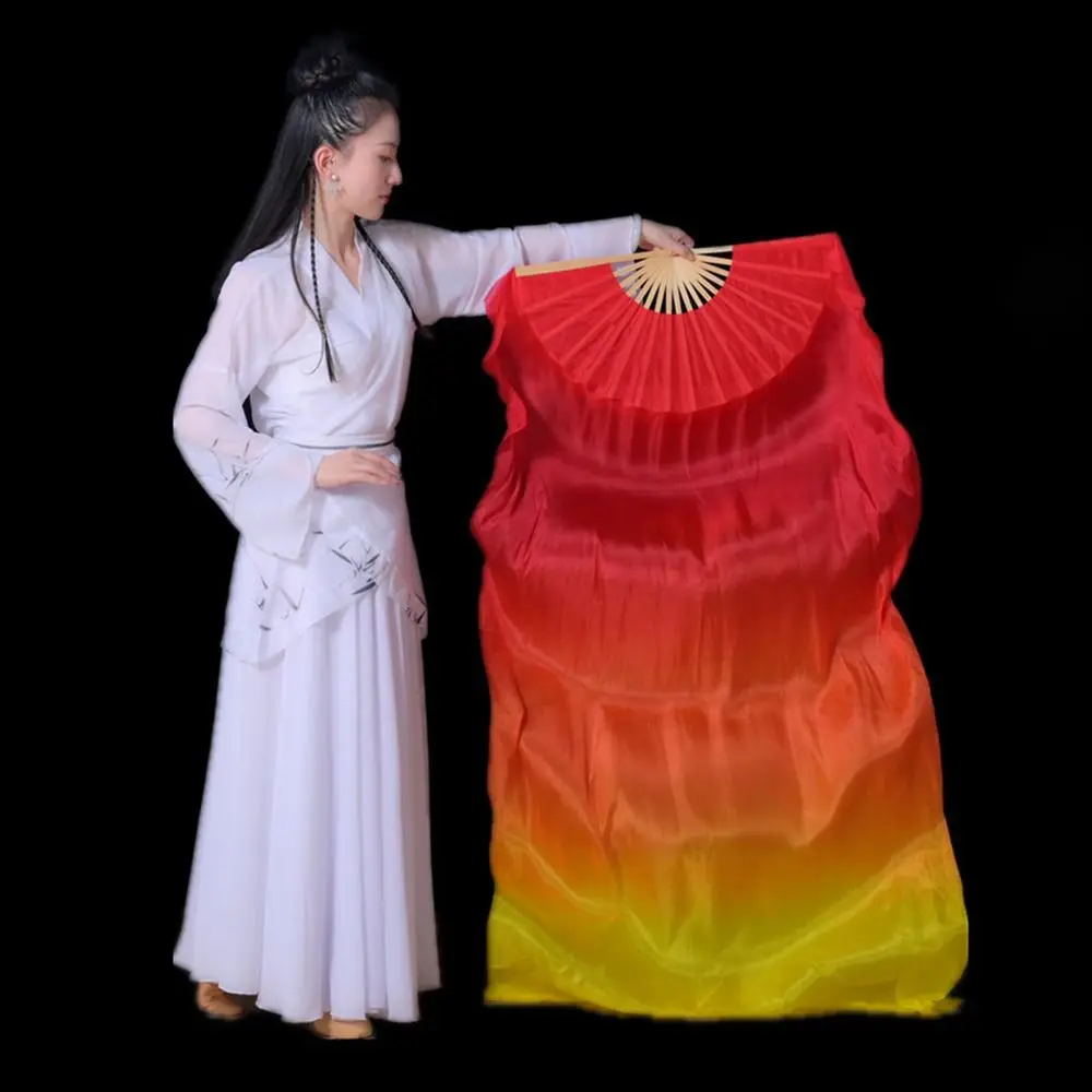 Hot Sell Long Imitation Dancer Practice Belly Dancing Fan Silk Fans Long Silk Fans Rayon Silk Fans
