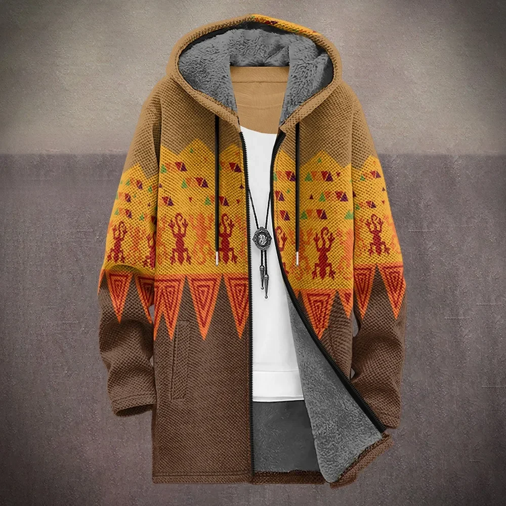 

Men Jackets Coats Gecko Art Graphics Printed Geometric Fleece Cardigans Plush Thick Winter Casual Streetwear Plus Size Clothing