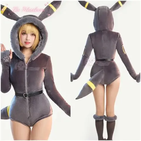 ★Halloween Cosplay Costume Anime Umbreon Women Sexy Flannel Hooded Bodysuit Suit Bunny Girl Kaw  Global Village Cosplay Costume