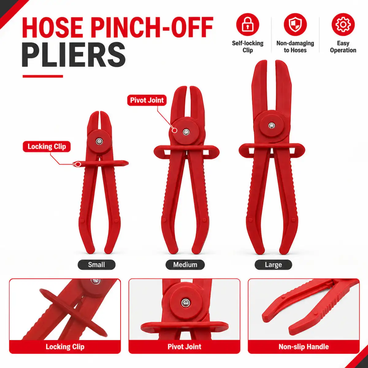 PINMOAP 1/3PCS Hose Pinch-Off Pliers Locking Automotive Hose Clamp Tool For Temporary Fuel And Coolant Line Shutoff Repair