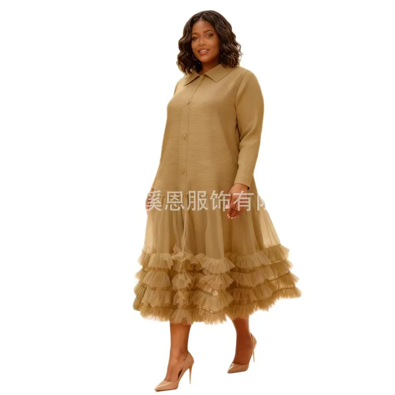 Miyake plissado vestidos de malha francesa plisse 2026 primavera nova moda plissados temperamento lapela casual fofo bolo dobrar vestidos femininos