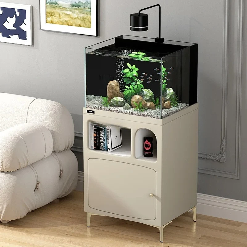 

French cream wind aquarium small living room back filter ecological fish tank