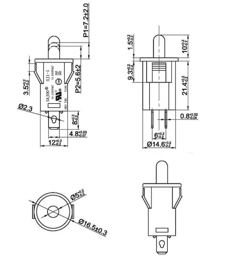 SJ1-1 125-250V Door Switch Refrigerator Cabinet Light Disinfection Cabinet Wardrobe Closed Press Button Switch Black