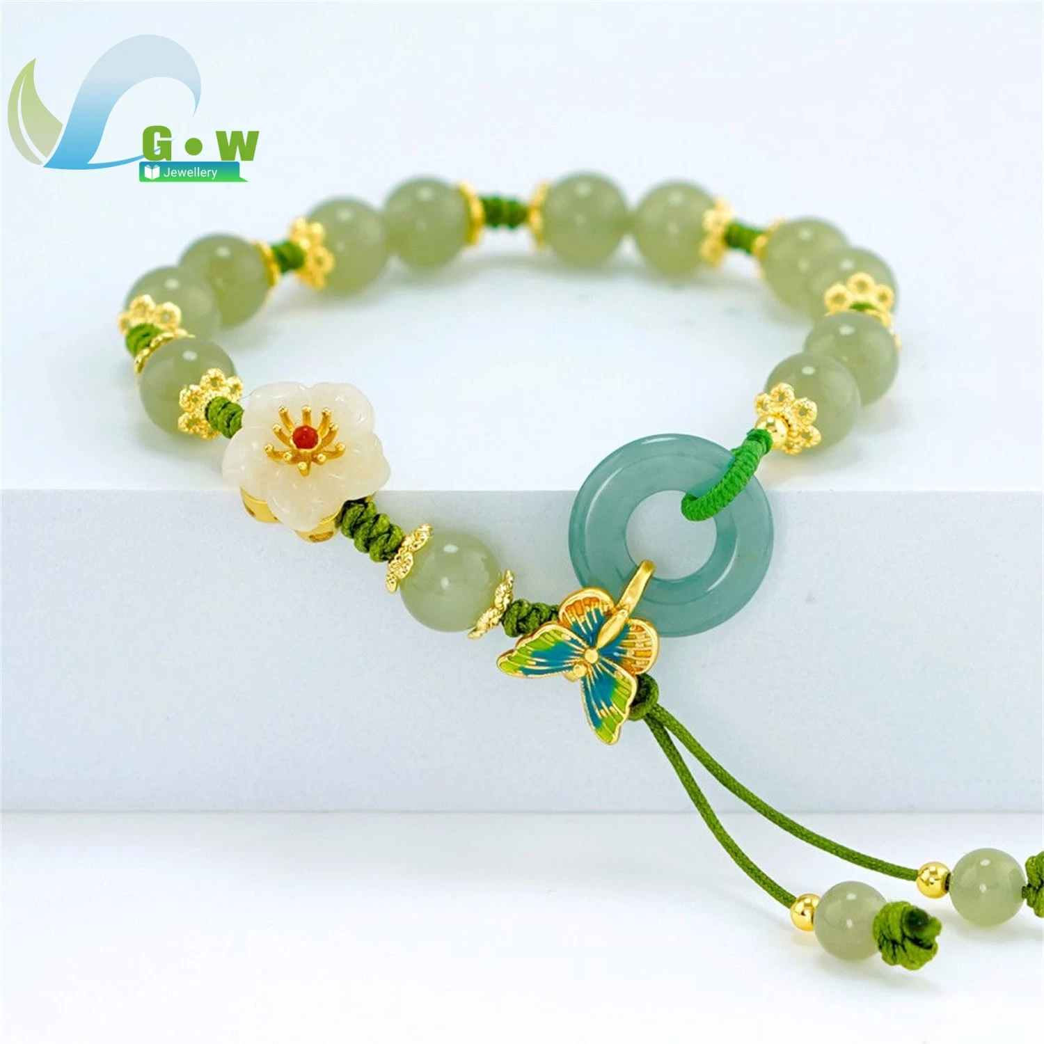 

Handmade Peach Flower Chinese Knot Bracelet for Women Ne Gift Light Luxury Elegant Red Rope Safety Buckle Bangle