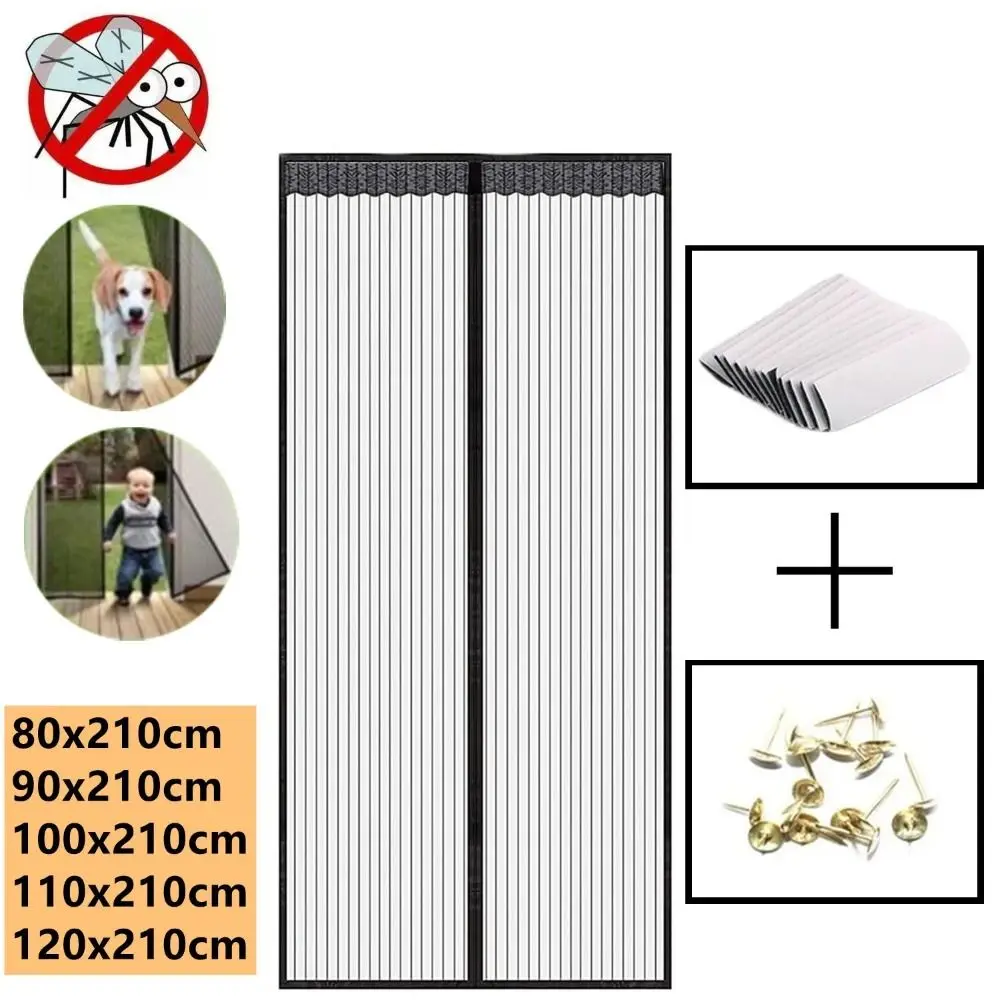 Black Mesh 6 Pairs of Magnetic Stripe +7 Pairs of Magnetic Buckle Non-penetration Magnetic Stripe Type Mosquito Curtain
