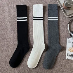 1 Pair/Lot Fashion Two Stripe Women's Calf Socks Autumn Winter Long Female Sokcs Korean Style Cycling Leg Socks High-Quality