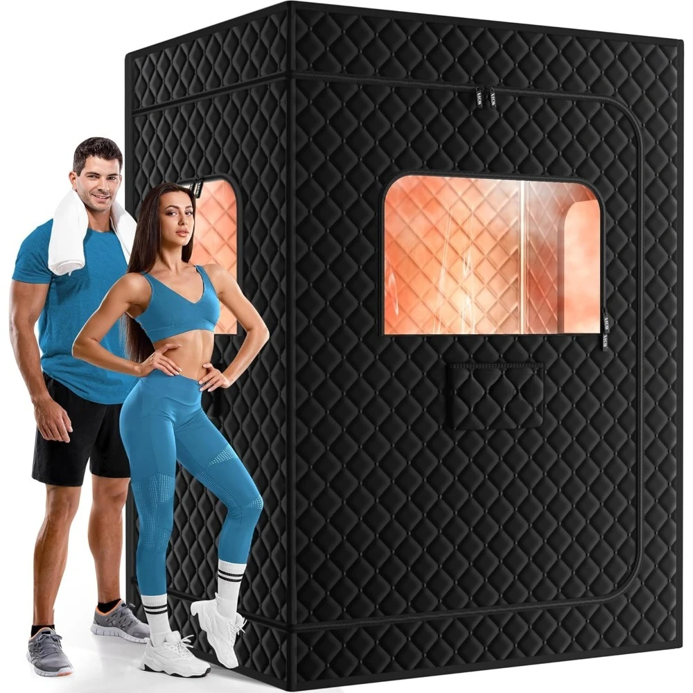 

2 Person Sauna, Extra Large Sauna Box, Portable Steam Sauna Tent with 2 Steamers, 2 Folding Chair, 71”x 49”x 36”, Black