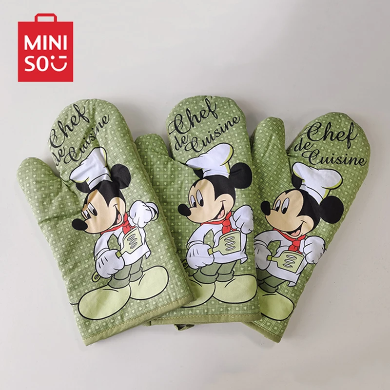 

Disney Mickey Mouse Oven Glove Miniso Cute Anime Figure Baking Cooking Anti-scald Insulation Kitchen Microwave Green Oven Gloves