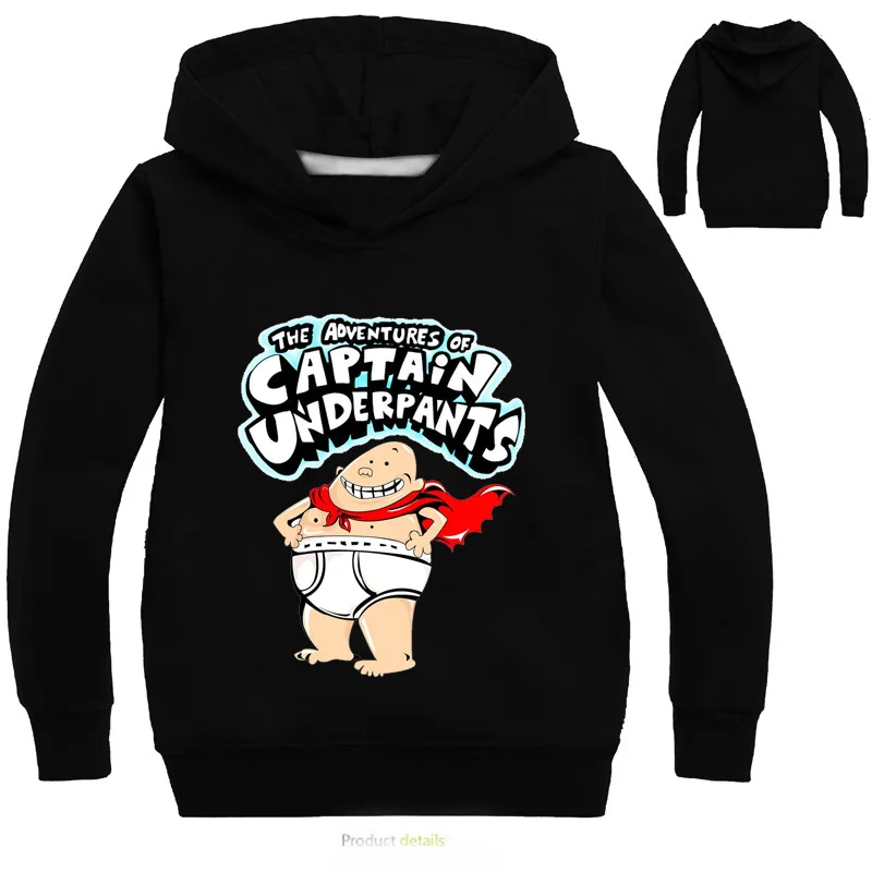 2-16Y Captain Underpants Hoodies Kids Sweatshirt Baby Boy Clothes Children Sport Sweater for Girls Long Sleeve Tops Toddler Coat