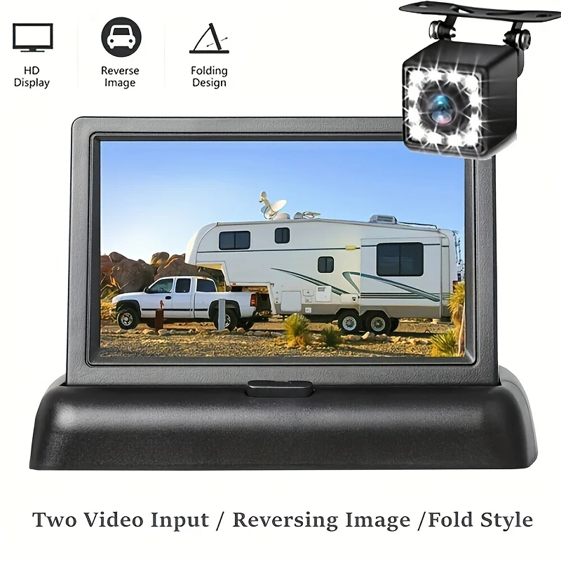 Universal 4.3INCH Car Backup Camera Monitor Kit, with 12 LED Lights, Night Vision, Hardwired Power, for Cars, Trucks, RVs