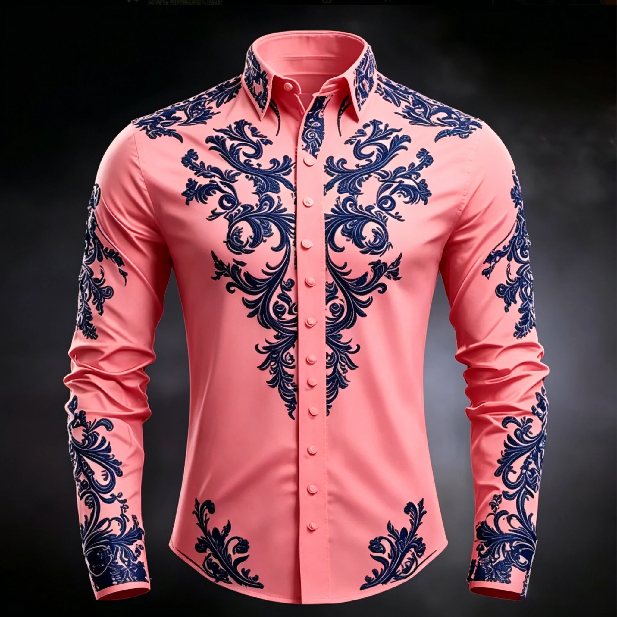 Men's Luxury Baroque Print White Satin Dress Shirt Long Sleeve Slim Fit Formal Business Party Button Down Shirt view 3