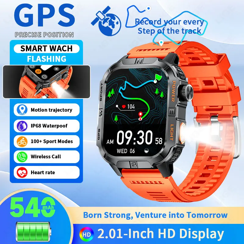 

LIGE 2025 New Outdoor Sports Smart Watch GPS Flashlight Bluetooth Call 2.01"HD Screen IP68 Waterproof Compass Smartwatch for Men