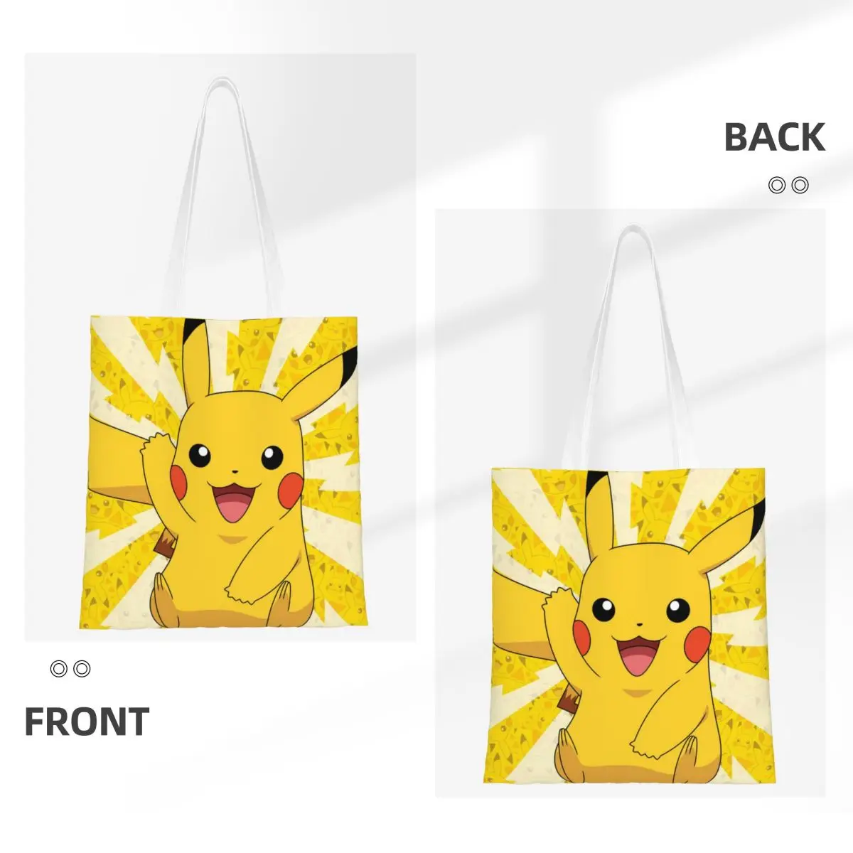 Custom Funny Cartoon Animation Pokemon Pikachuv Shopping Tote Bag Recycling Canvas Grocery Shopper Shoulder Bag