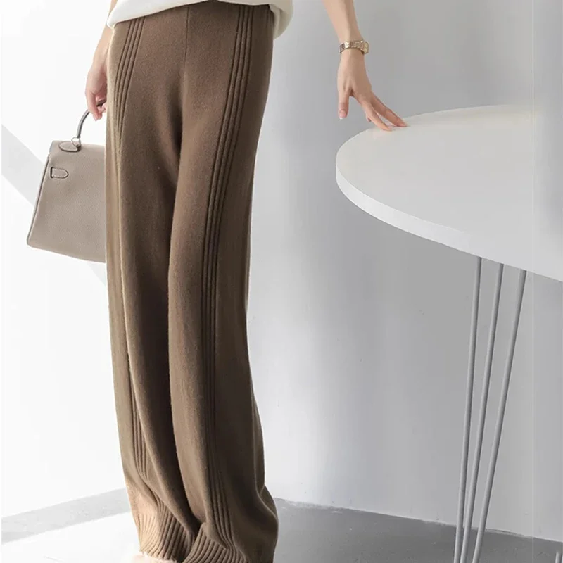 

Женские мягкие однотонные прямые брюки, женские зимние толстые широкие трикотажные брюки 2025 года, женские свободные брюки с эластичной резинкой на талии