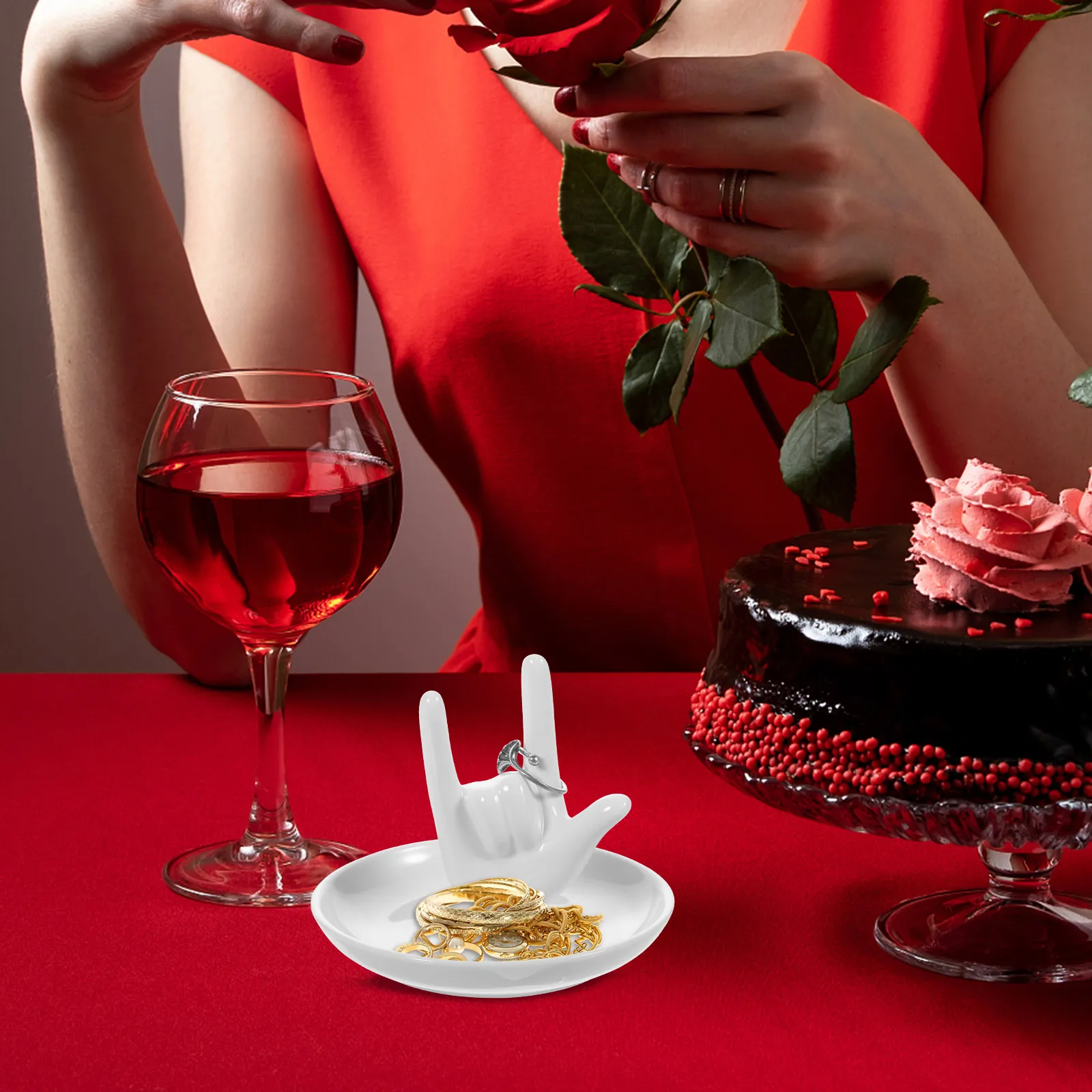 

Ceramic Jewelry Tray with Cute Cartoon Hand Gesture Design for Rings Earrings Trinkets Display Storage Home Bedroom Dressing