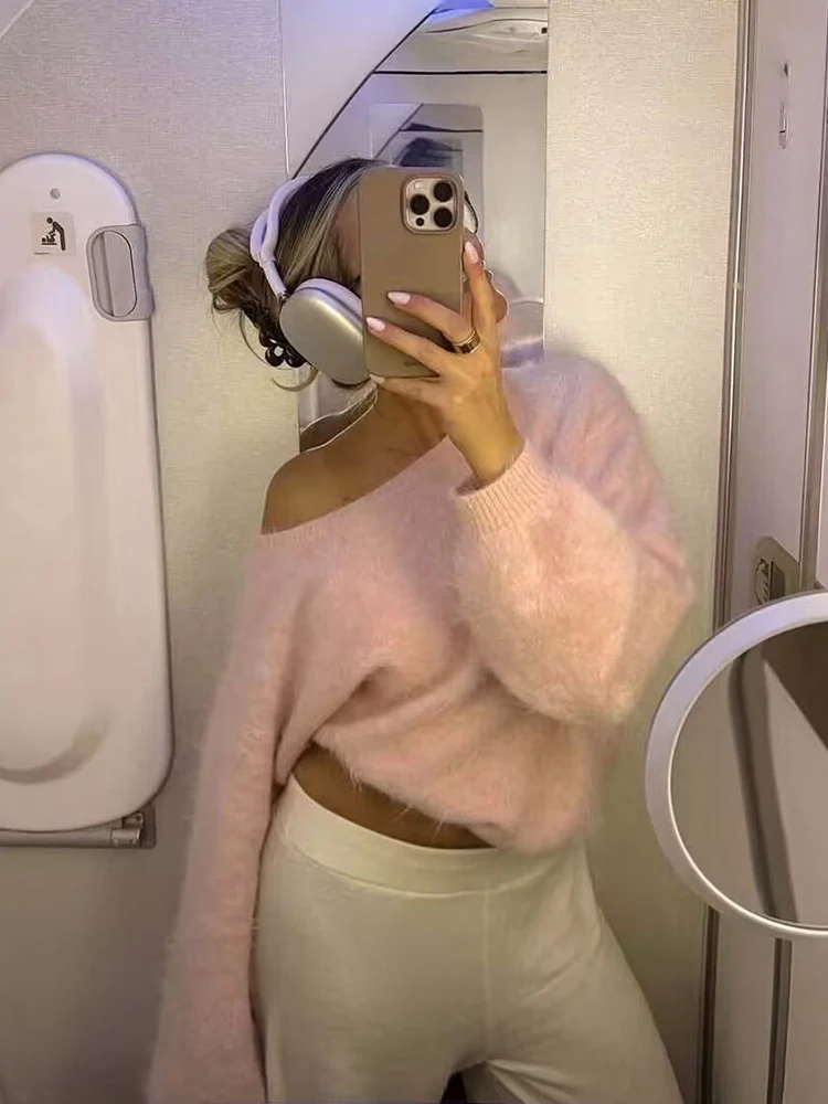 

HH Осенний женский модный мягкий вязаный пуловер с открытыми плечами, женский асимметричный свободный свитер, уютные топы с длинными рукавами