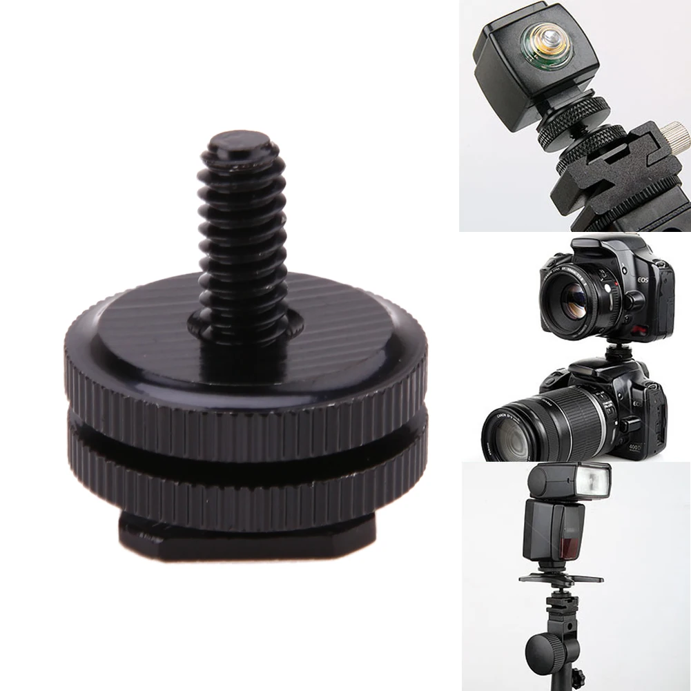 1/4 Inch Tripod Screw To Flash Hot Shoe Adapter Black Screw Adapter Tripod Bracket Hot Shoe Mount for Camera Studio Accessory