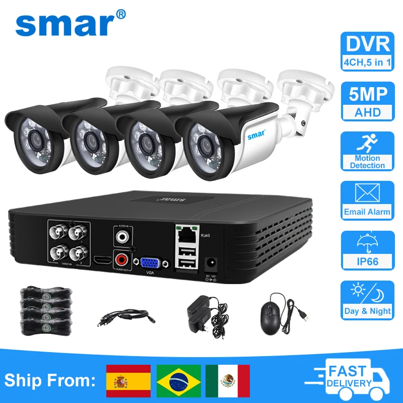 Smar 5MP 1080P Full HD Security Camera System 4 Channel DVR Recorder 4pcs Outdoor Indoor AHD Kit Stree Video Surveillance Set