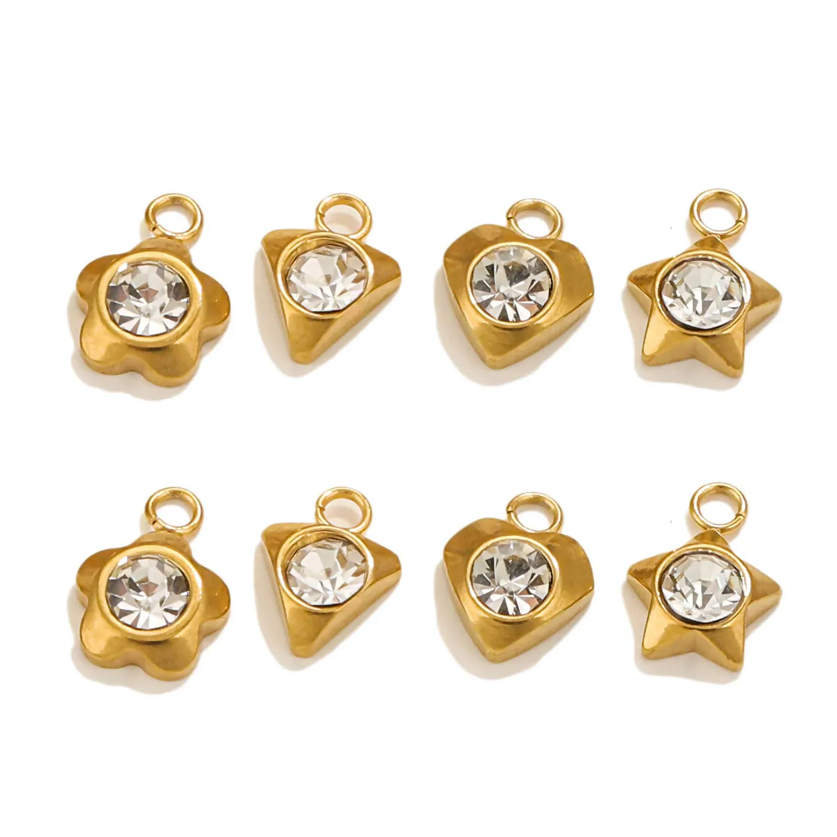 10 Stück niedliche Charms aus Edelstahl mit eingelegtem weißen Diamant-Pentagramm-Herz für DIY-Halsketten, Armbänder, Schmuckherstellungsmaterialien