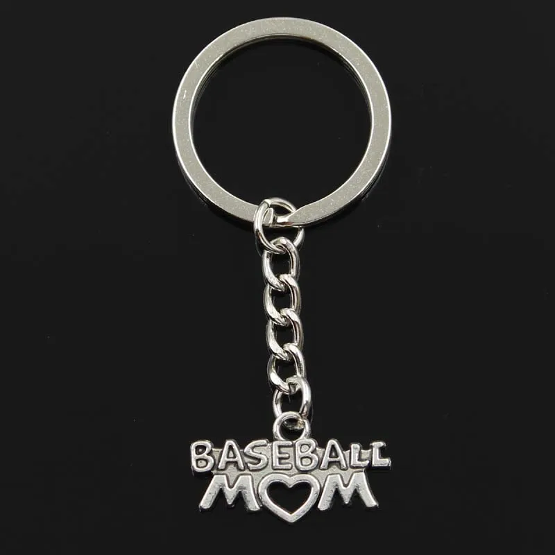 Fashion Keychain 15x27mm Baseball Mom Heart Silver Color Pendants DIY Men Jewelry Car Key Chain Ring Holder Souvenir For Gift