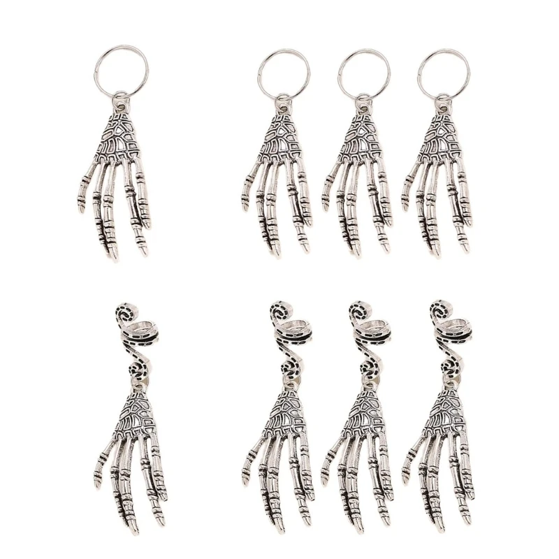 Skeleton Claw Hair Rings Hair Beads Loose Coil Hair Jewelry For Braid Dreadlock Bead Hair Clip Braid Rings Braid Clip