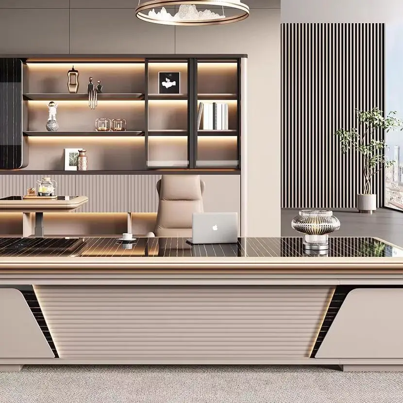 

Commercial Office Furniture, Goldriches Executive Boss Computer Desk and Chair Set with Matching File Cabinet for Workplace