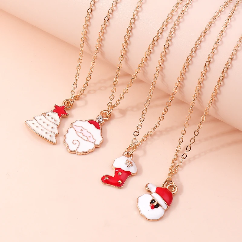 Aihua 3pcs4pcs Weihnachten Halsketten Emaille Weihnachtsbaum Glocke Santa Schneeflocke Halskette Anhänger für Frauen Geschenke Trendy Schmuck Set – Detail 20