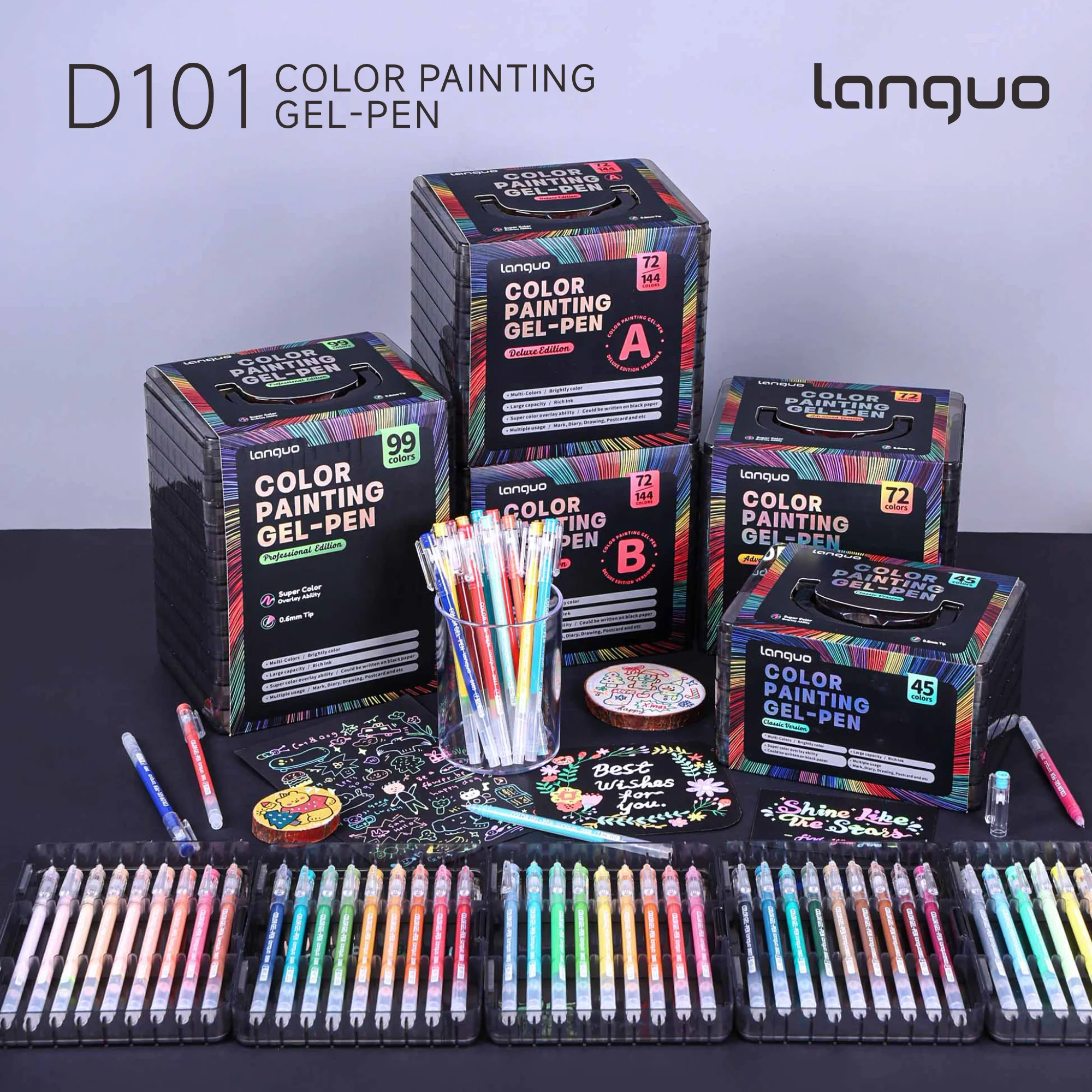 Languo 144/99/72/45 Colors Acrylic Painting Handbook Pens Multi-Color Gel Pen Student Neutral Pen Writing Marker Stationery