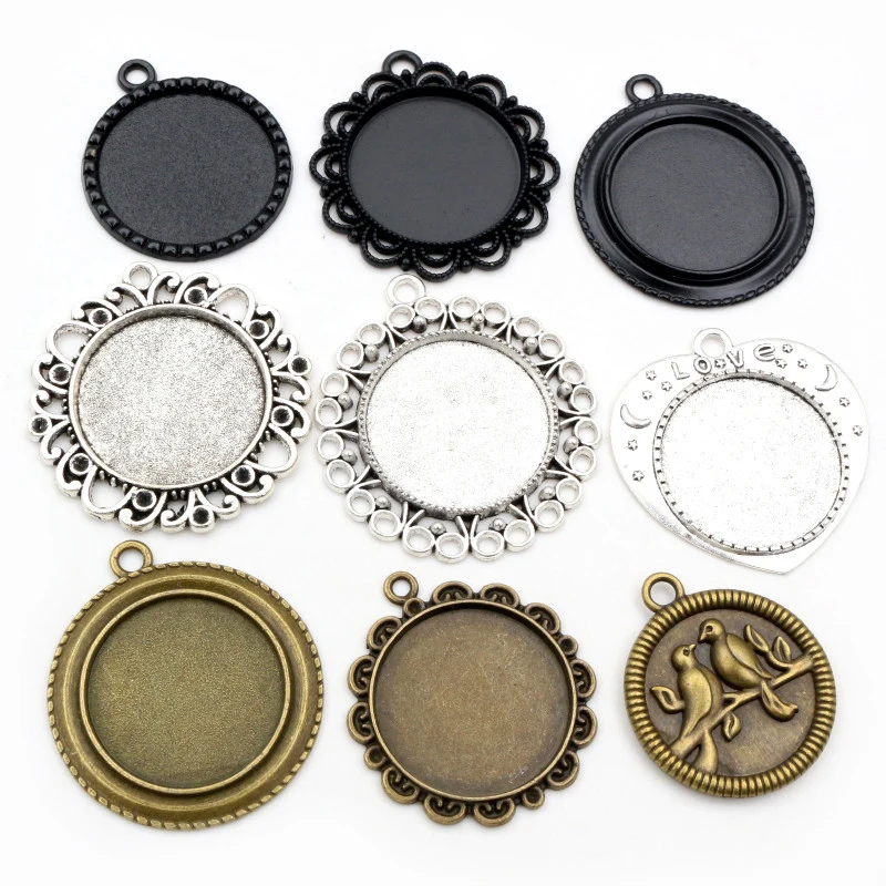 Nowe mody 5 sztuk 25mm rozmiar wewnętrzny czarny antyczny posrebrzany brązowy kwiat prosty styl Cabochon podstawa ustawienie Charms wisiorek