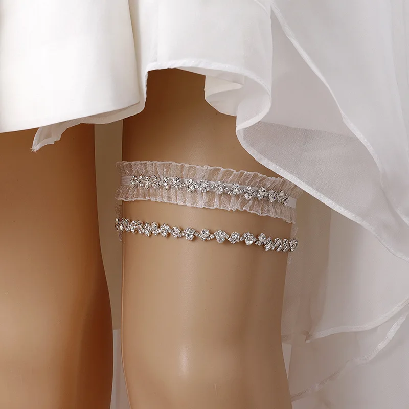 White Silver Color Rhinestone Bridal Garter Belt Set Girls Cosplay Wedding Party Leg Ring Loop Women Accessories