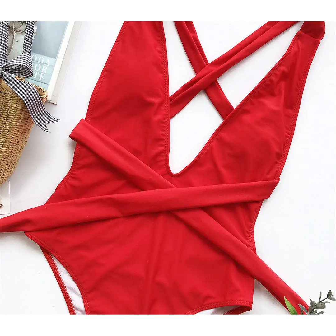 Neuer, verführerischer, langer, um den Körper gewickelter Badeanzug mit tiefem V-Ausschnitt, einteiliger Badeanzug für Damen, hoch geschnittener Monokini-Badeanzug, Badebekleidung für Damen, Modell V1639B. – Detail 27