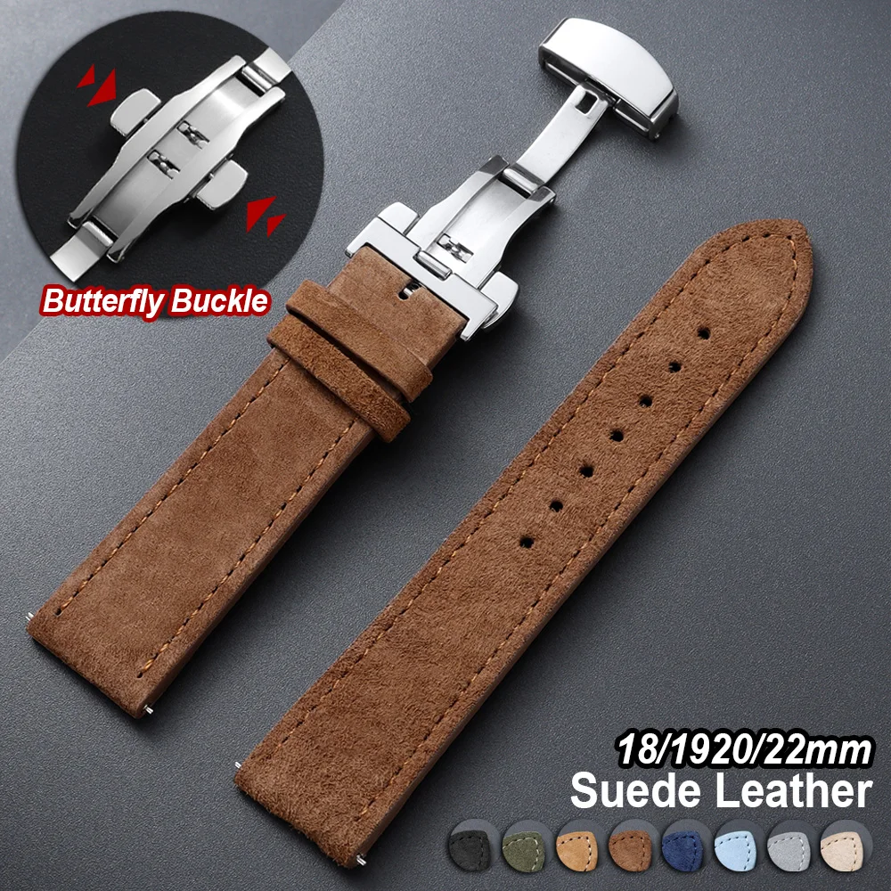 

Vintage Suede Cowhide Watch Strap 18mm 19mm 20mm 22mm Band for Omega for Seiko Butterfly Buckle Quick Release Men Women Bracelet