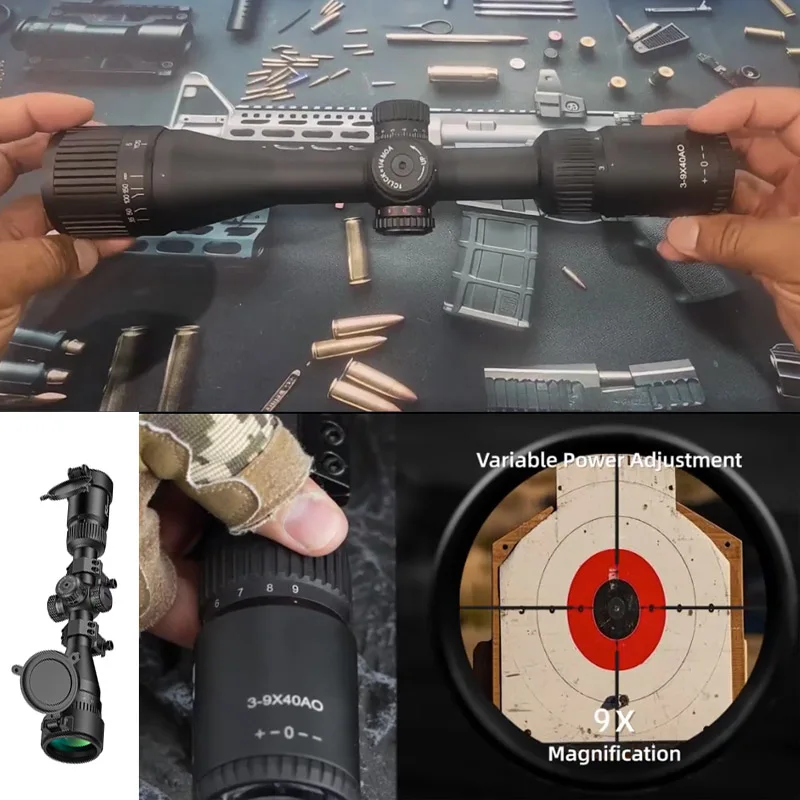

3-9x40 Rifle Scope with Red Green Illuminated Reticle Adjustable Objective 1 In Tube Long Range Riflescope with 20mm Scope Rings