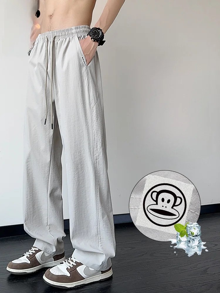 

Мужские повседневные брюки Paul Frank American Sle, летние, из ледяного шелка, прохладные, тонкие, свободные, прямого кроя, дышащие, удобные шорты