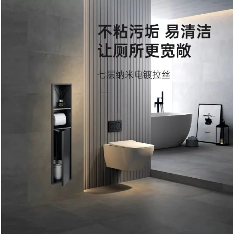 Stainless Steel Embedded Niche Toilet Brush Roll Holder Built‑In Shelf Space Saving Bathroom Storage for Home Hotel