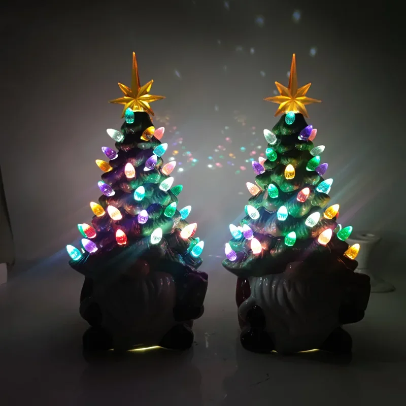 Weihnachtsbaum-Nachtlichter, leuchtende Zwergfiguren aus Kunstharz, Kunsthandwerk, Desktop-Dekoration, batteriebetrieben